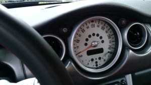 A MINI Cooper car's speedometer