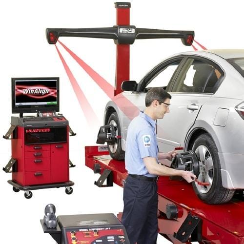 Infographic of a mechanic is fixing wheel alignment of a car