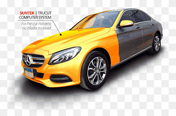 A Mercedes Benz car with a striking two-tone color scheme. The front half of the car is painted in a gleaming golden hue, while the back half is a sleek shade of grey